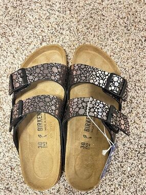 Birkenstock Arizona Two-Strap Sandals - Metallic Black & Bronze